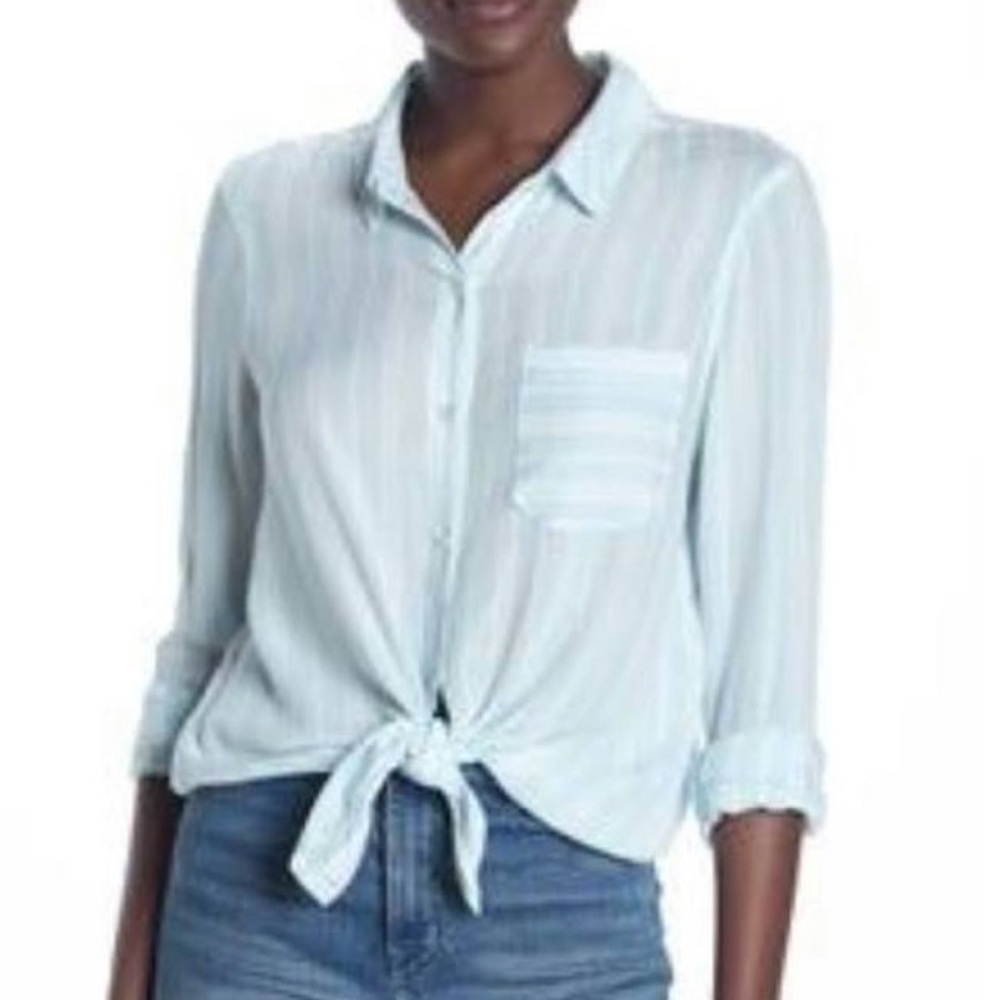 Abound Stripped Tie-Front Long Sleeve Button Down Shirt, Size M